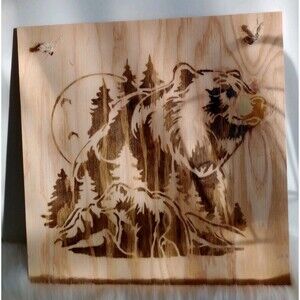 Handmade Bear Moon Home Decor Wood Burnished 12 X 12" Plaque Wall Hanging New